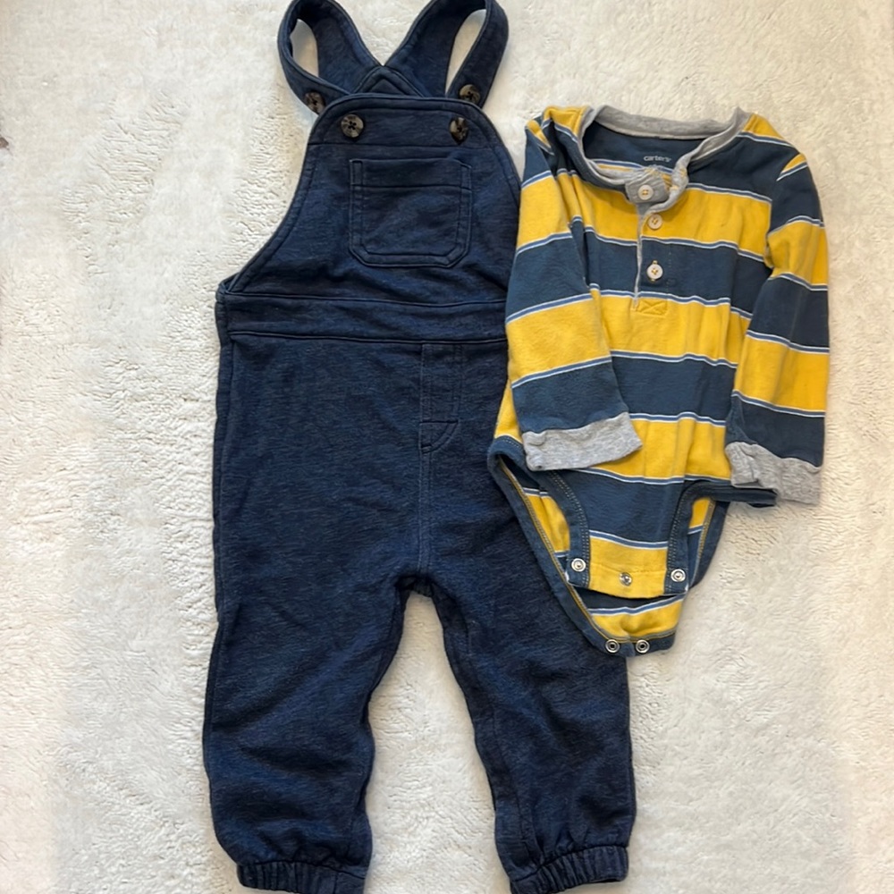 Old Navy soft knit overalls with coordinating Carter’s onesie